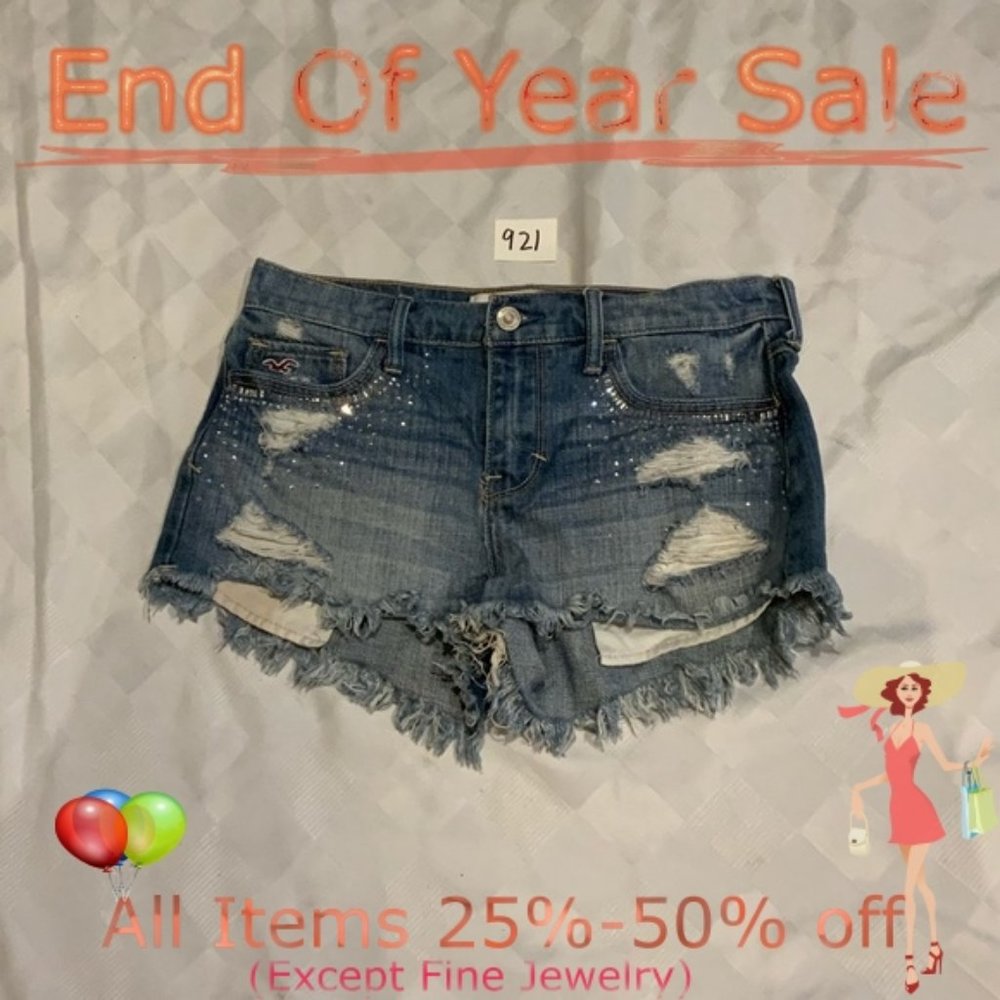 EUC-Hollister distressed and bedazzled jean shorts